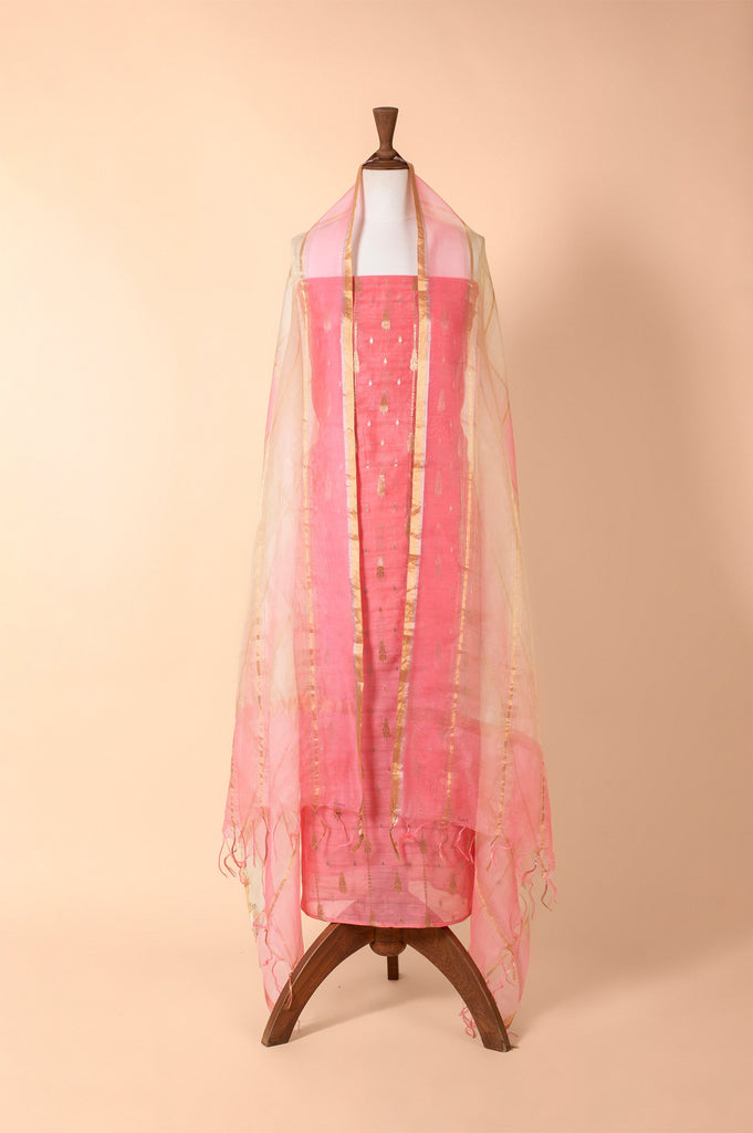 Handwoven Peach Chanderi Suit Piece