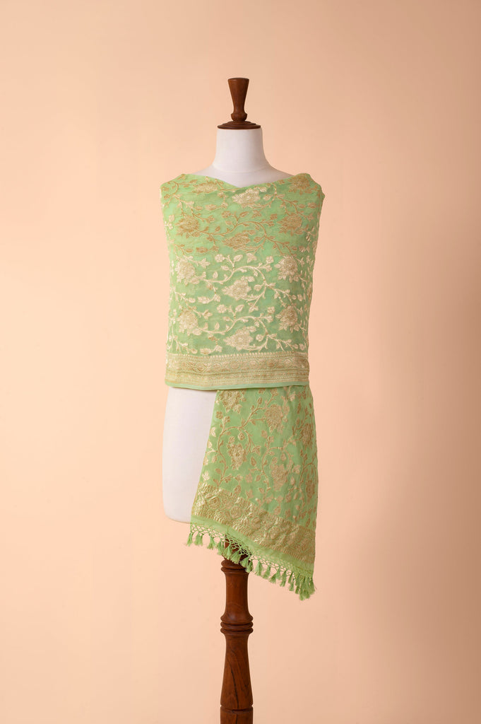 Handwoven Light Green Georgette Dupatta