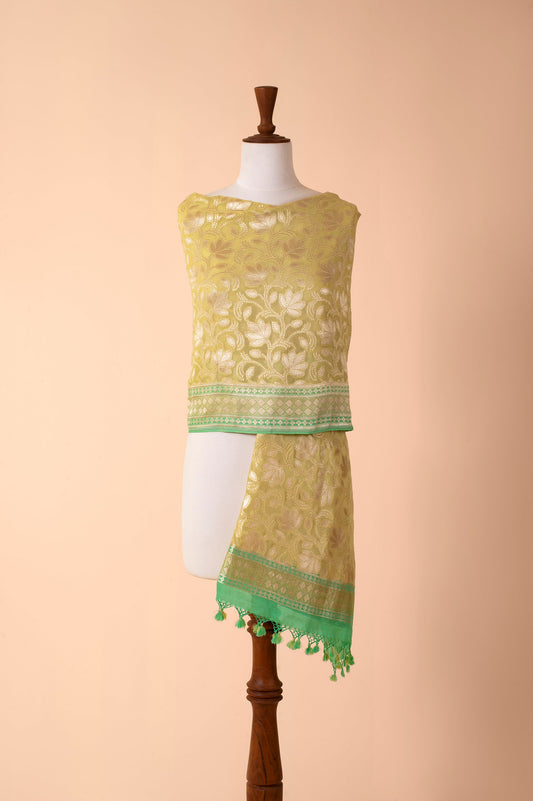 Handwoven Sage Green Georgette Dupatta