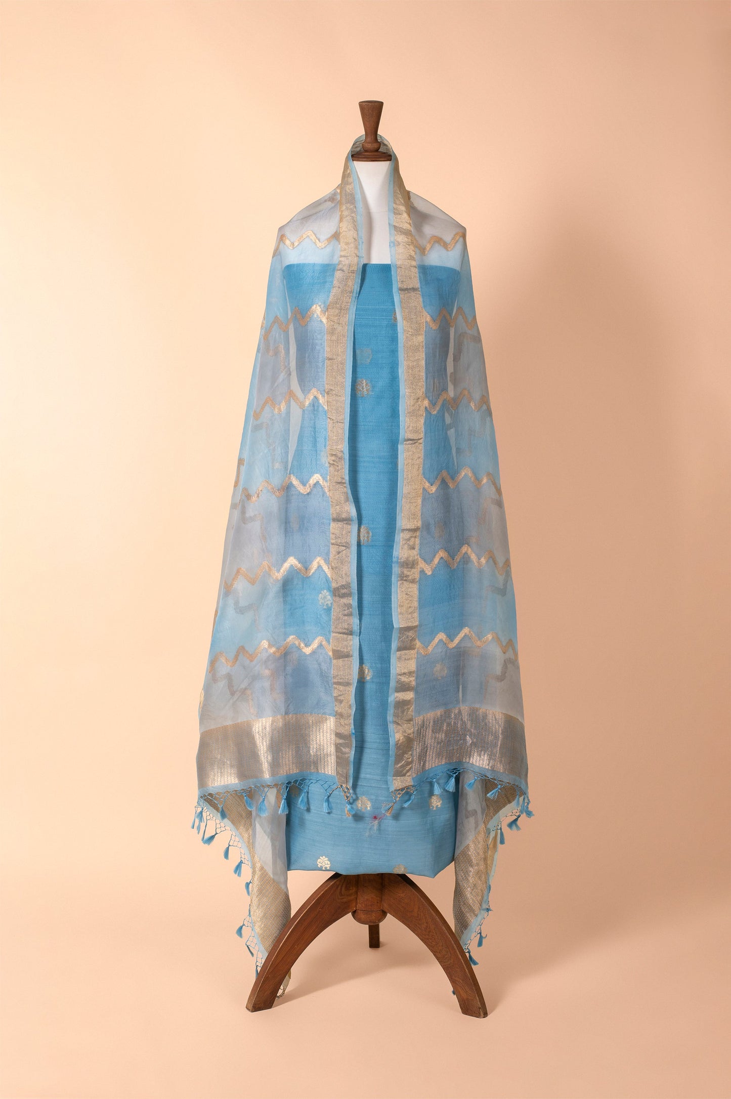 Handwoven Blue Chanderi Suit Piece