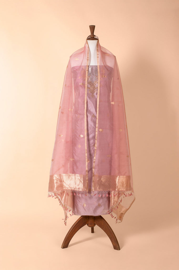 Handwoven Pink Silk Suit Piece