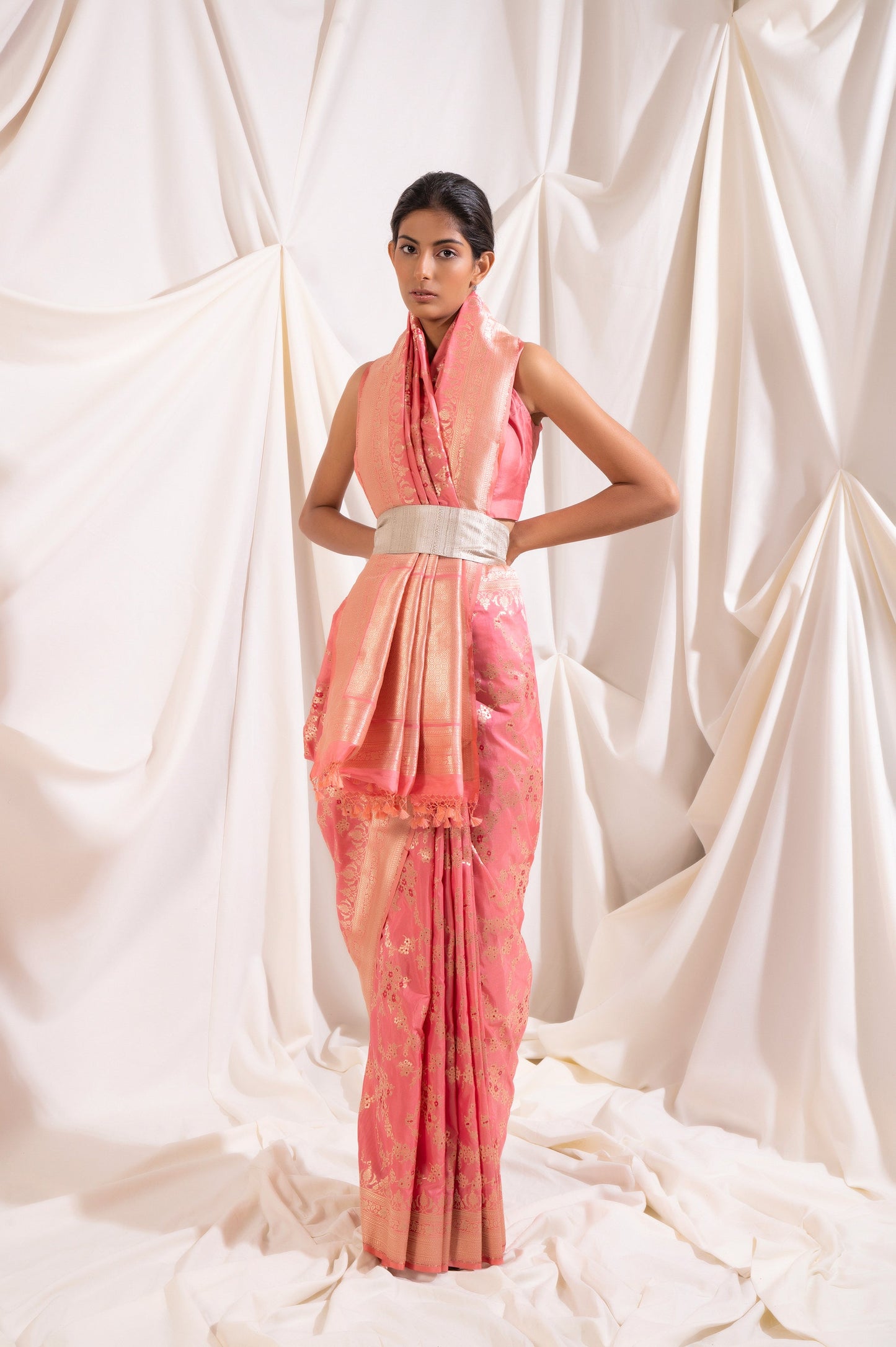 Handwoven Pink Silk Sari