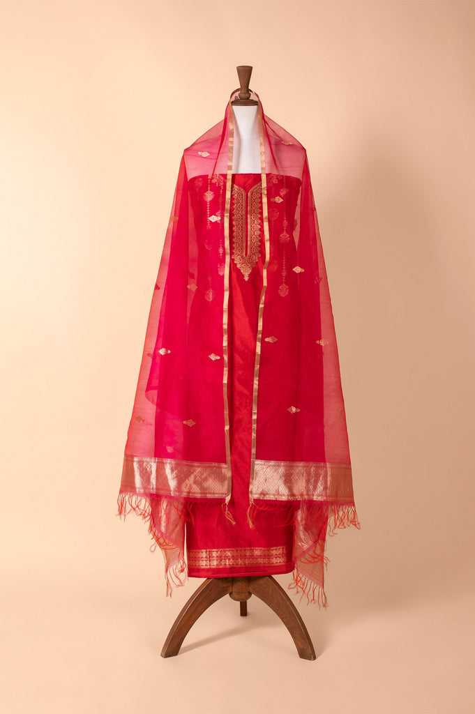 Handwoven Red Silk Suit Piece