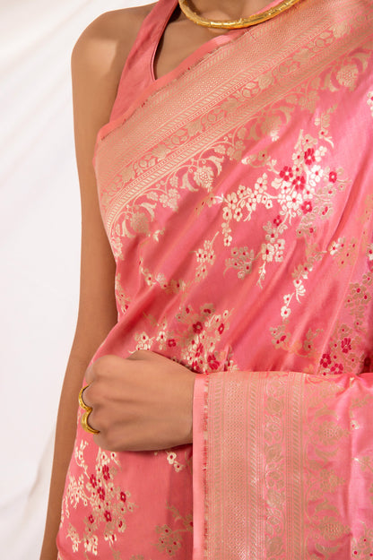 Handwoven Pink Silk Sari