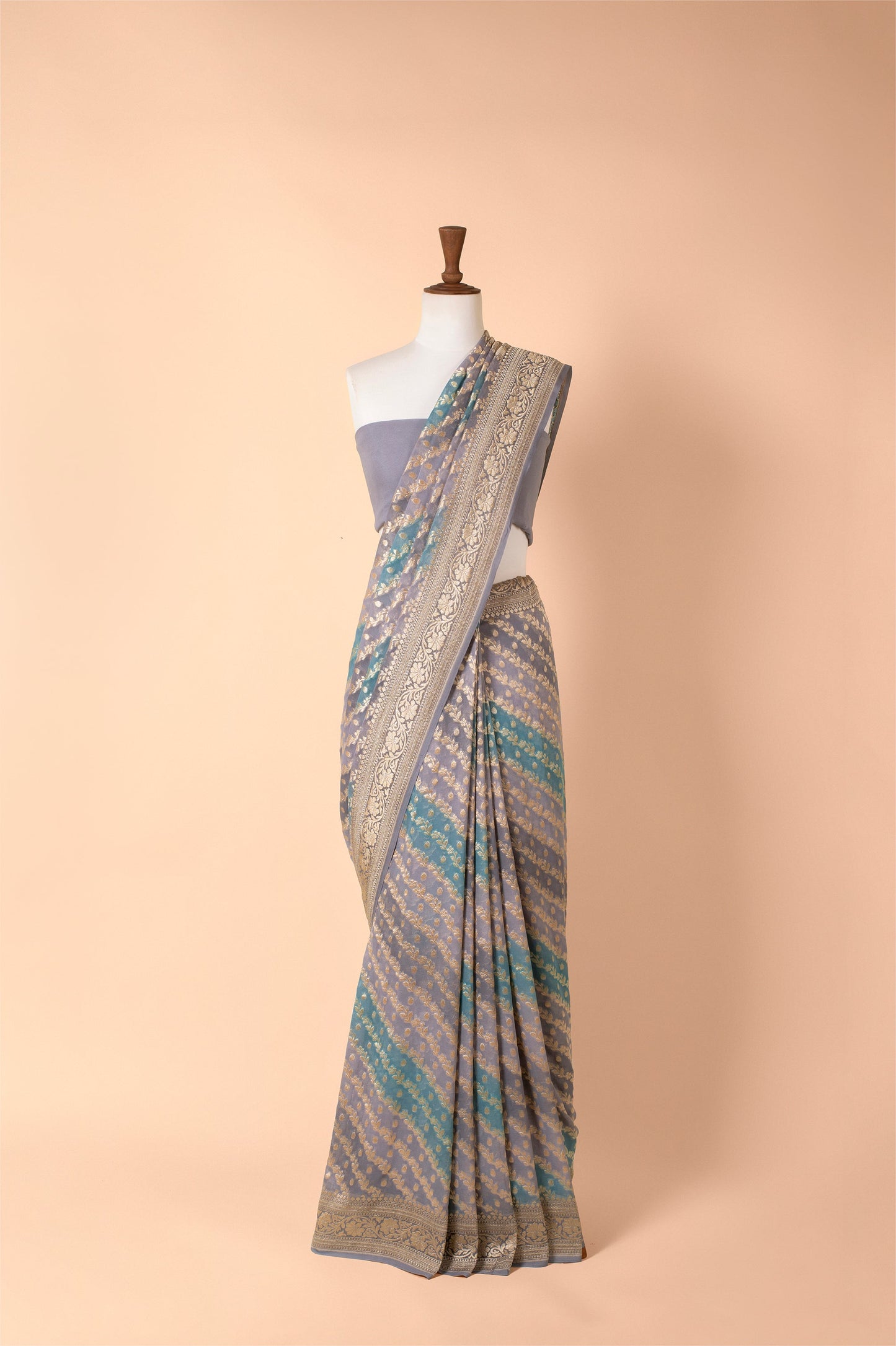 Handwoven Blue Georgette Sari