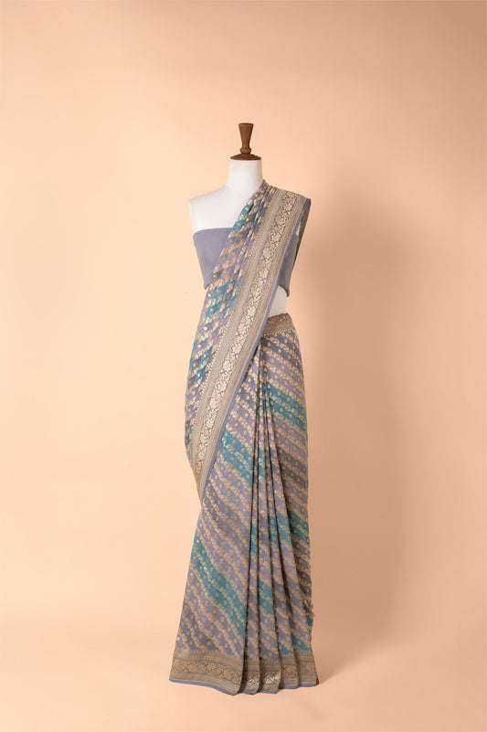 Handwoven Blue Georgette Sari