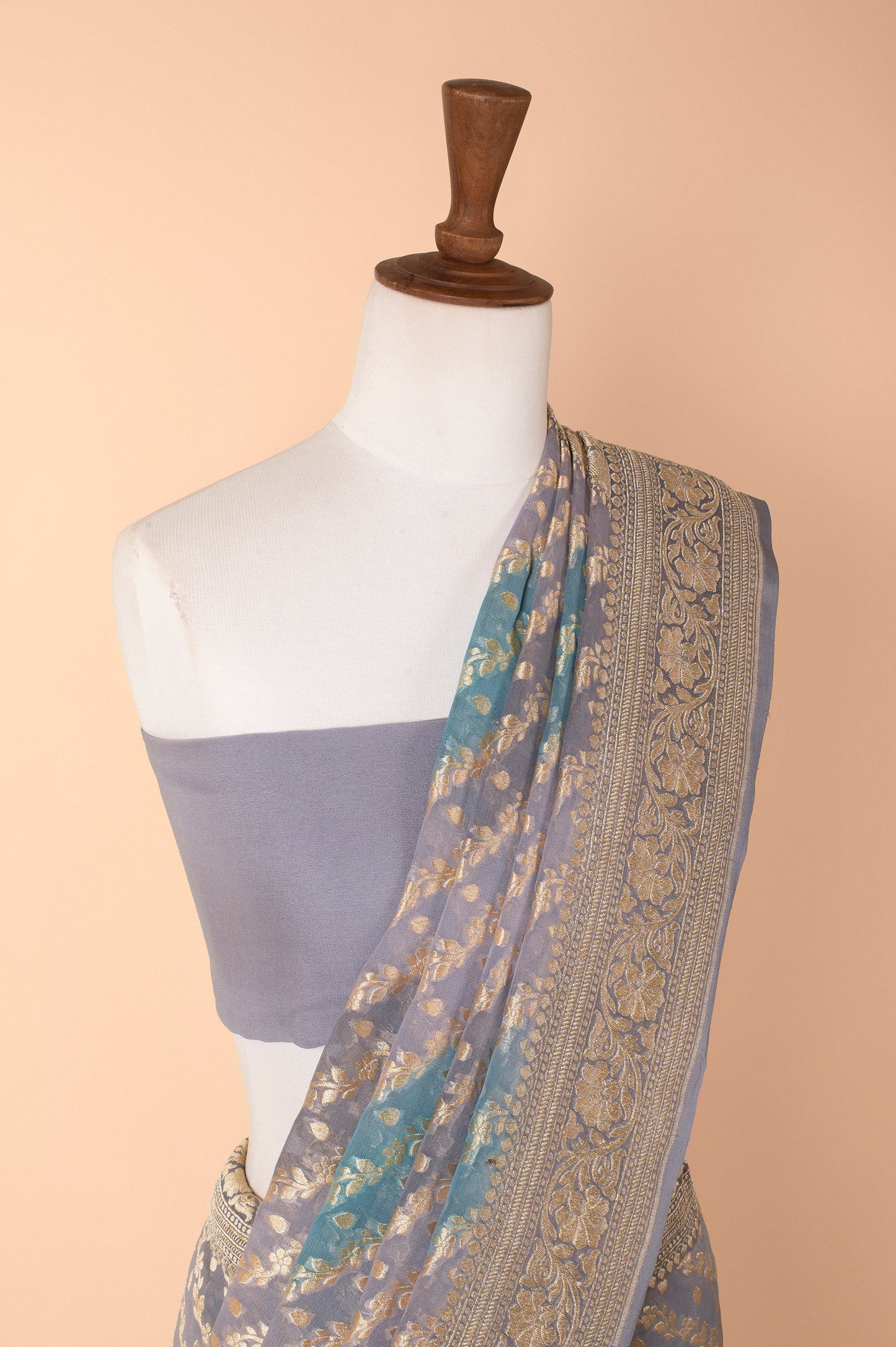 Handwoven Blue Georgette Sari