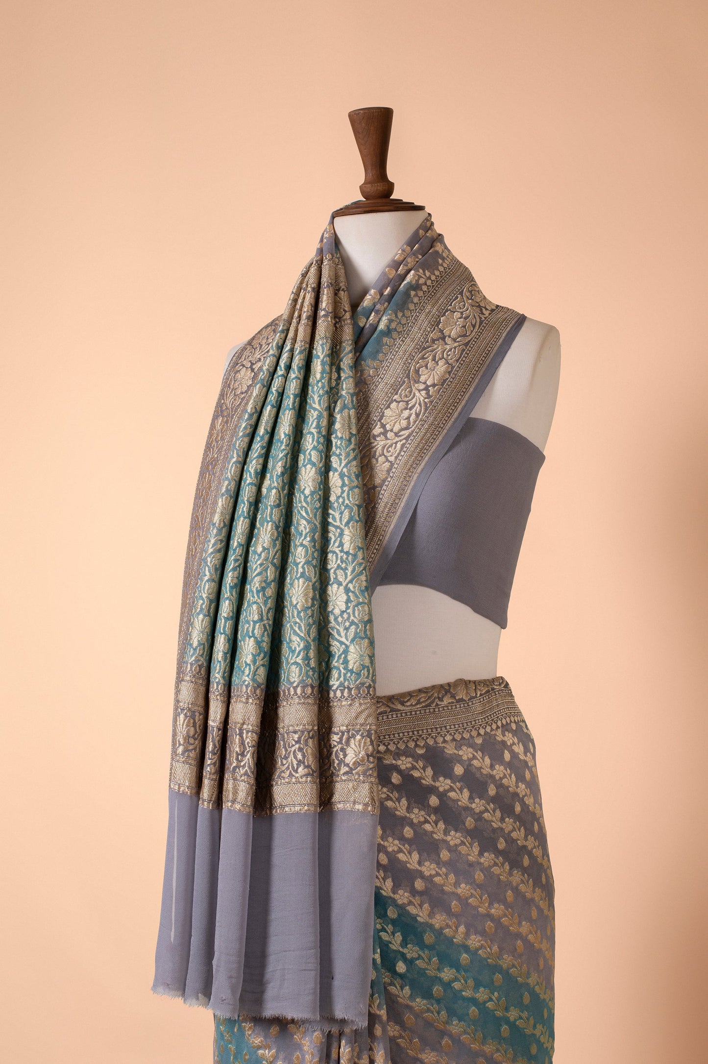 Handwoven Blue Georgette Sari