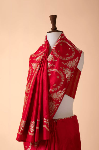 Handwoven Scarlet Red Silk Sari