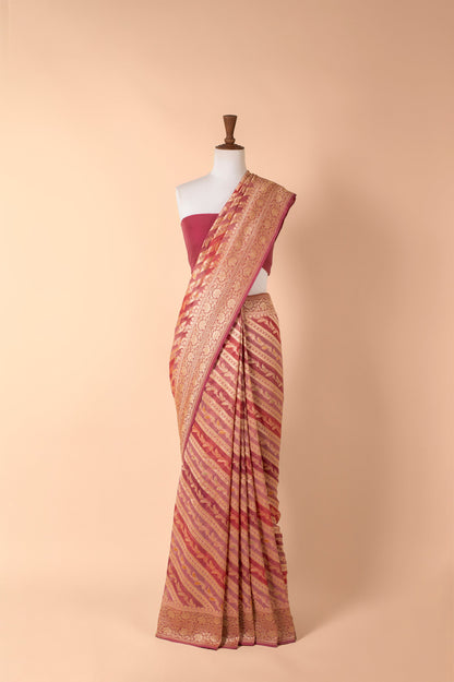 Handwoven Pink Georgette Sari