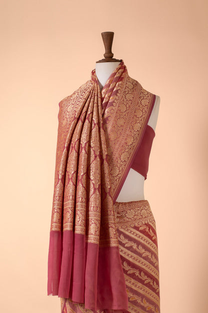 Handwoven Pink Georgette Sari