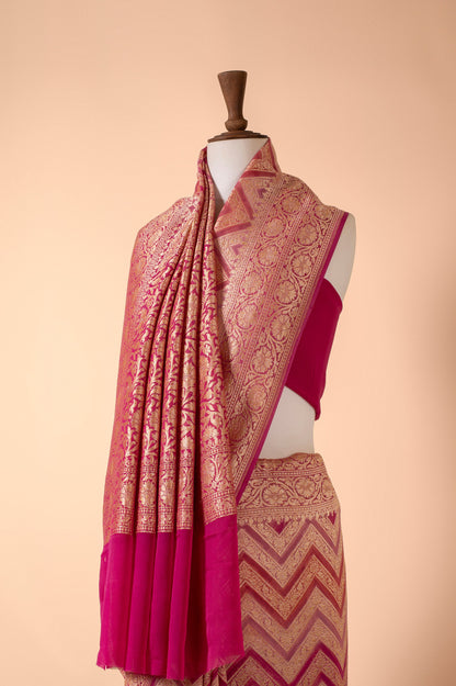 Handwoven Pink Georgette Sari