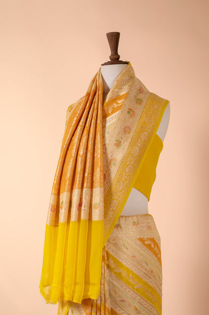 Handwoven Yellow Georgette Saree