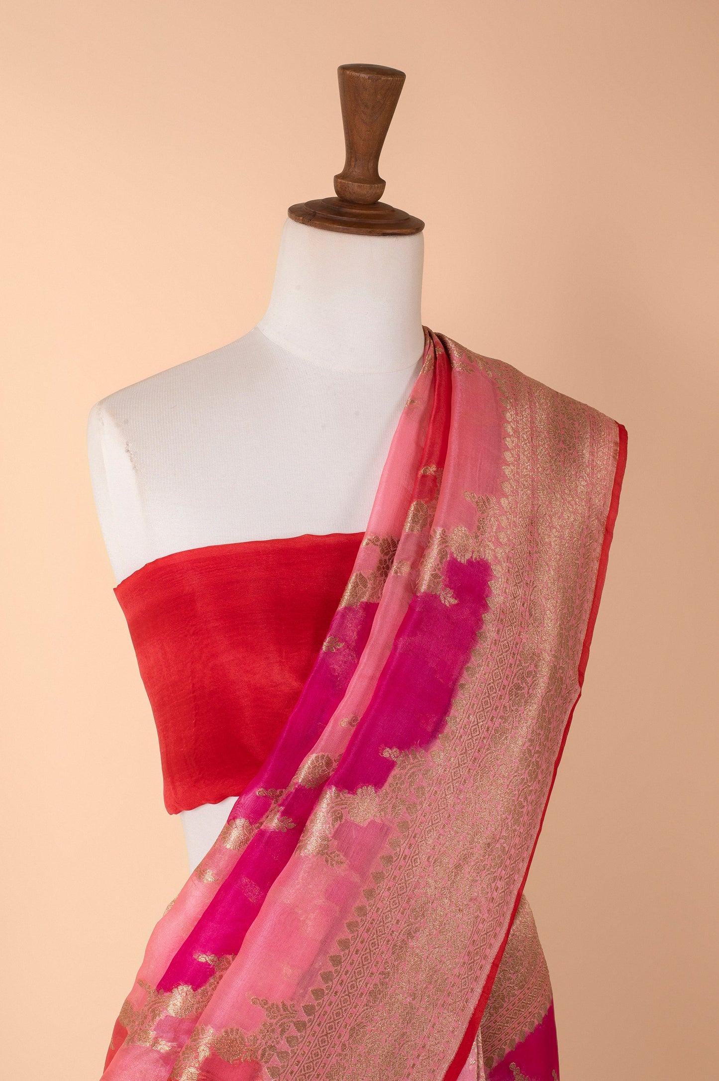 Handwoven Pink Organza Sari