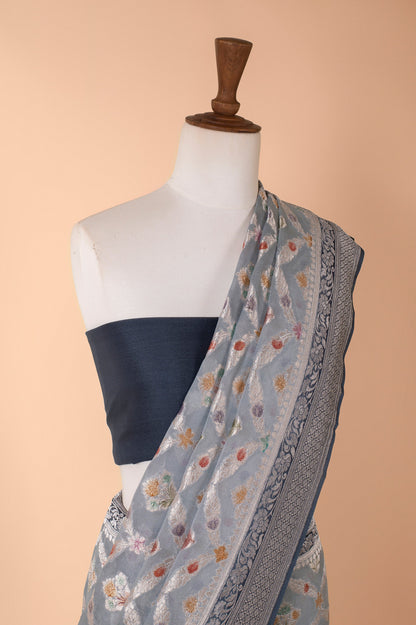 Handwoven Grey Georgette Sari