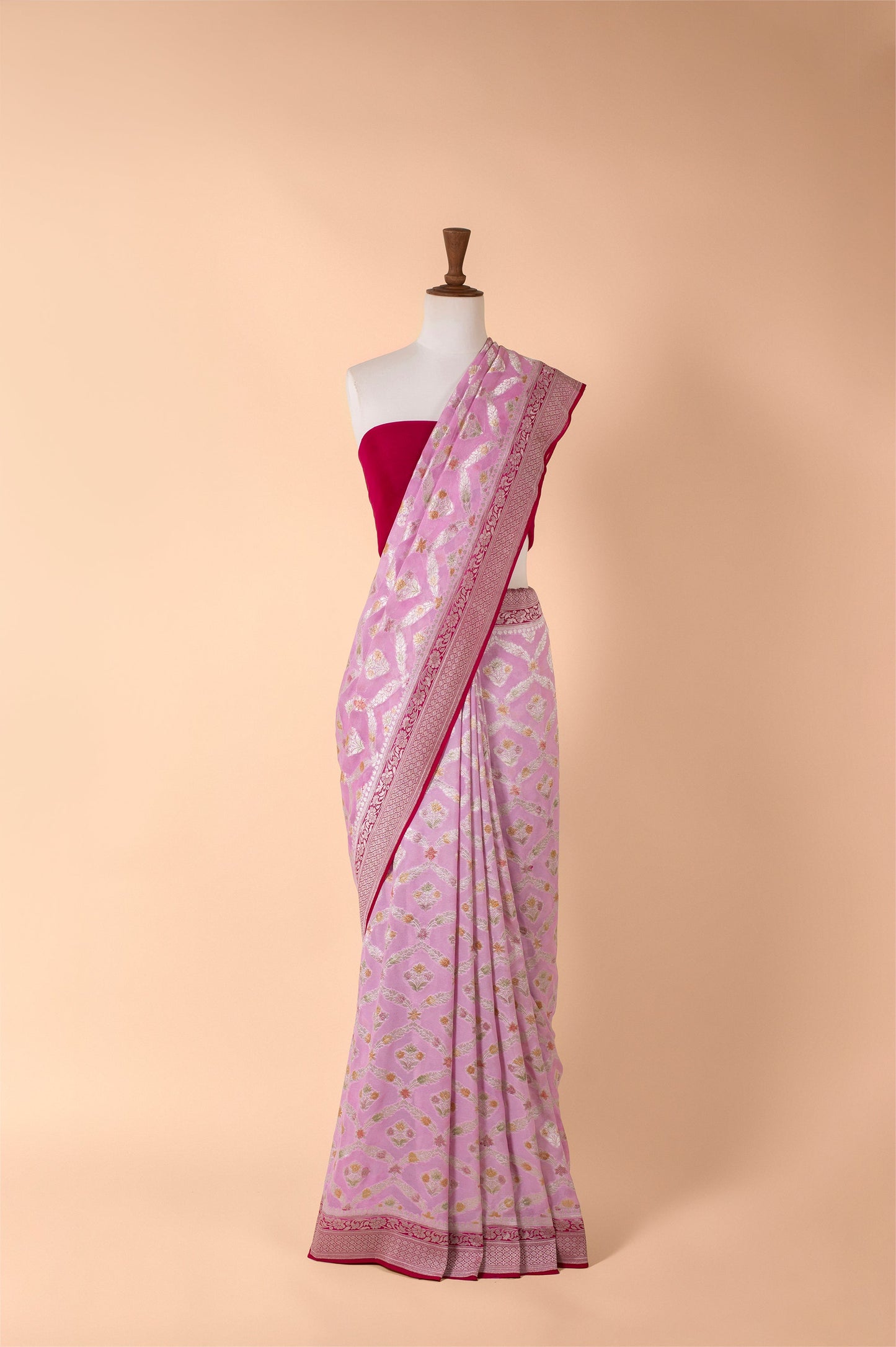 Handwoven Pink Georgette Sari