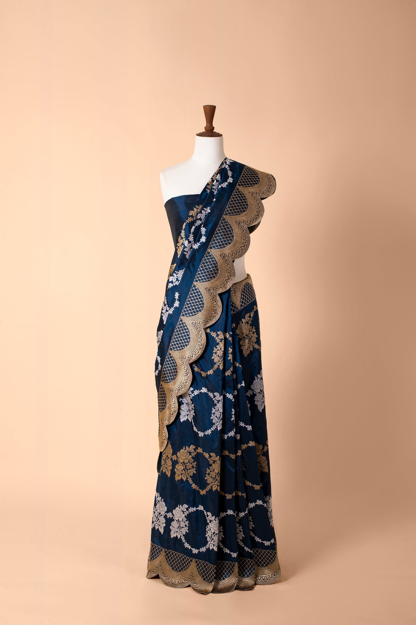 Handwoven Deep Blue Silk Sari