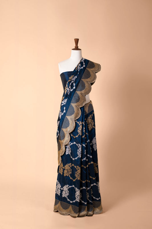 Handwoven Deep Blue Silk Sari