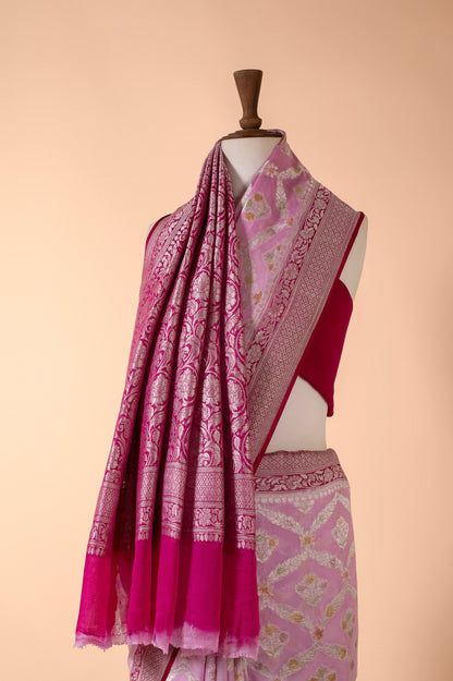 Handwoven Pink Georgette Sari