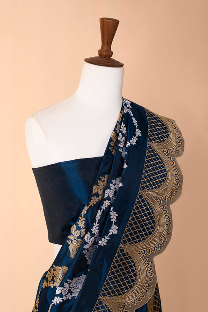 Handwoven Deep Blue Silk Sari