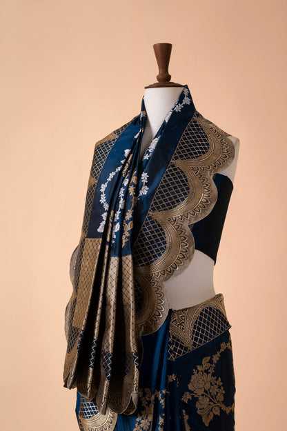 Handwoven Deep Blue Silk Sari