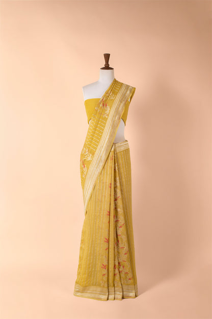 Handwoven Yellow Georgette Sari