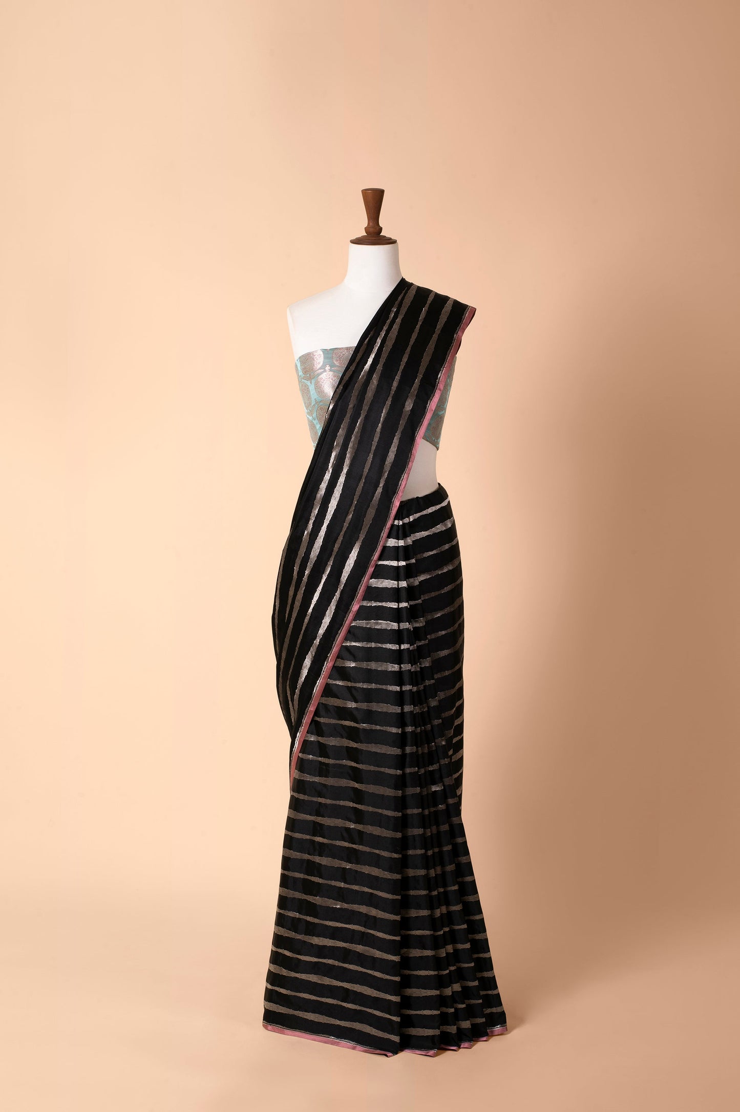 Handwoven Black Satin Silk Saree