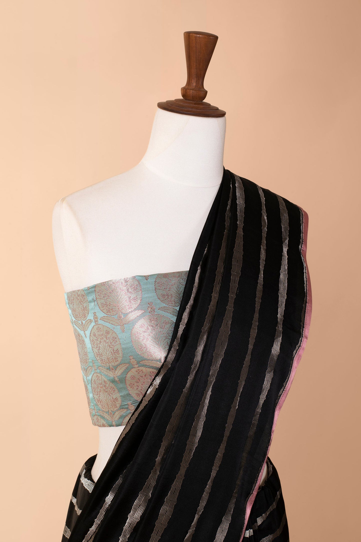 Handwoven Black Satin Silk Saree