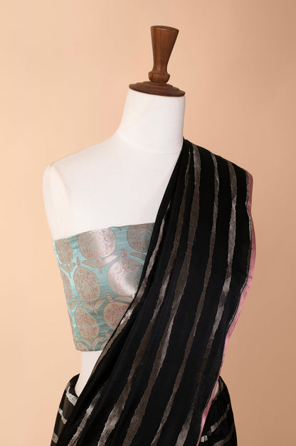 Handwoven Black Satin Silk Saree