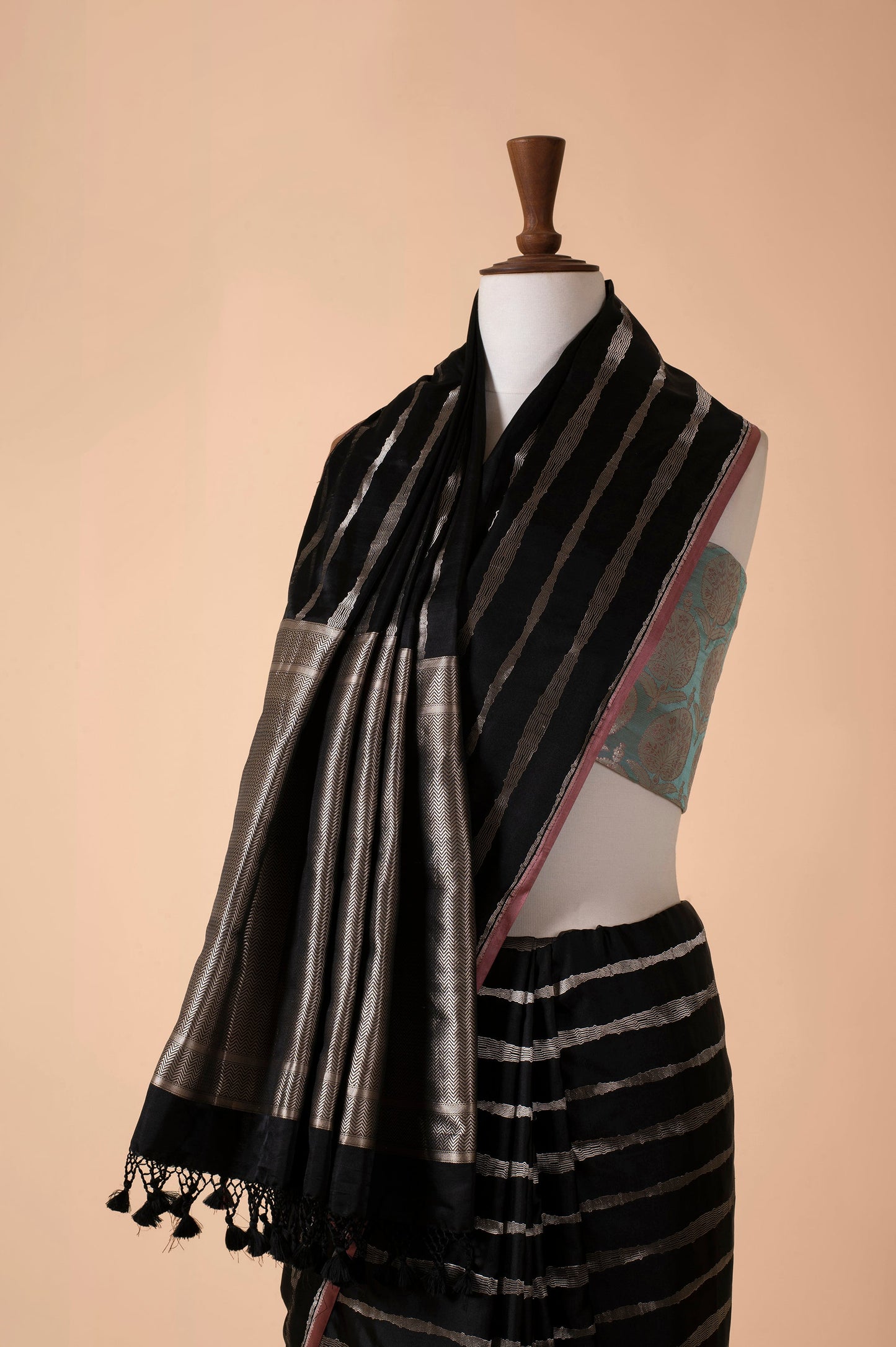 Handwoven Black Satin Silk Saree