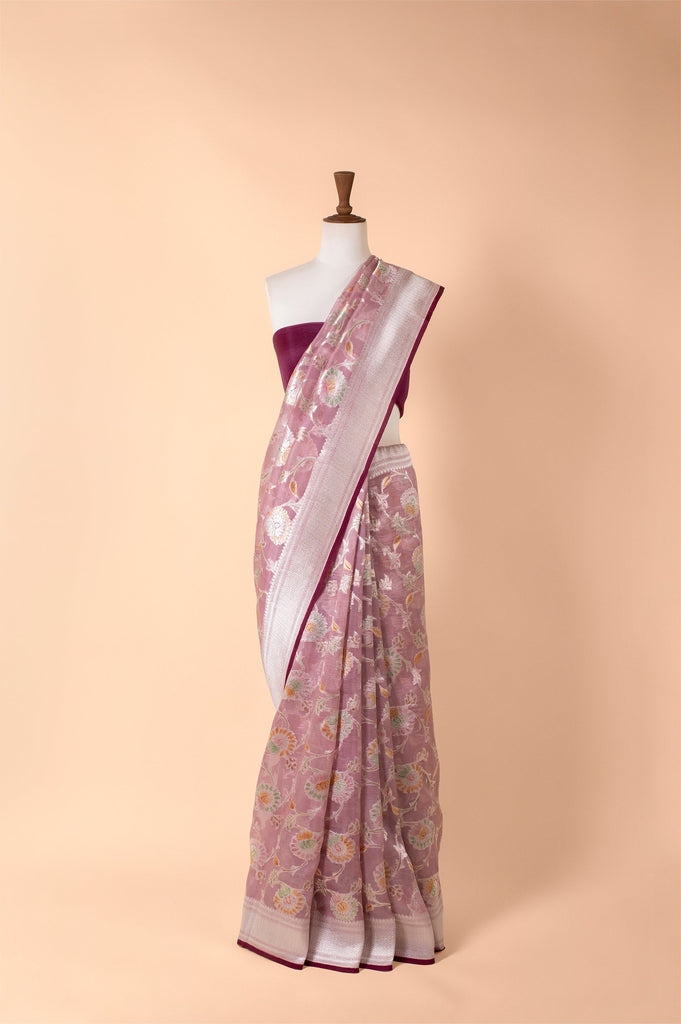 Handwoven Pink Organza Sari