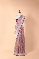 Handwoven Pink Organza Sari