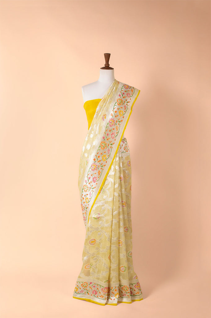 Handwoven Yellow Organza Sari