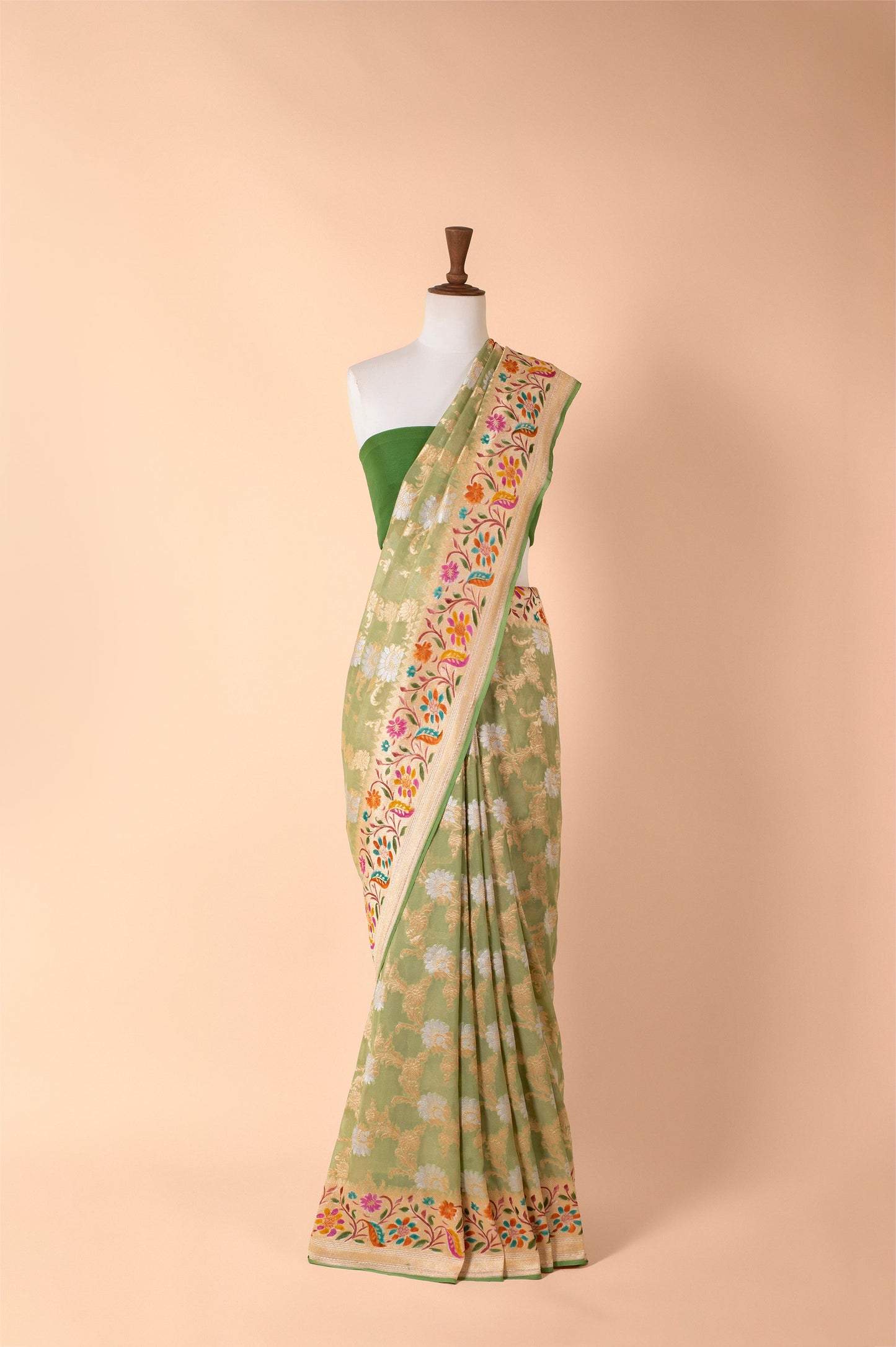 Handwoven Green Georgette Sari