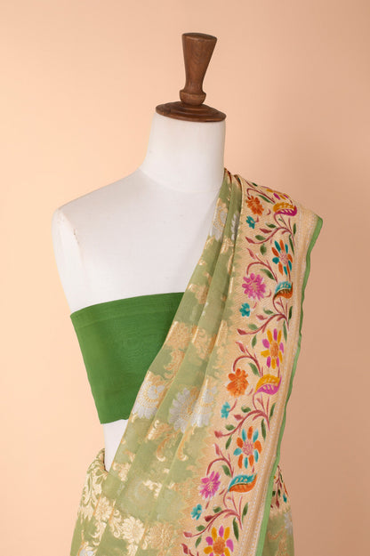 Handwoven Green Georgette Sari