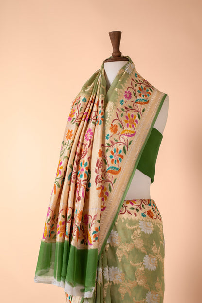 Handwoven Green Georgette Sari