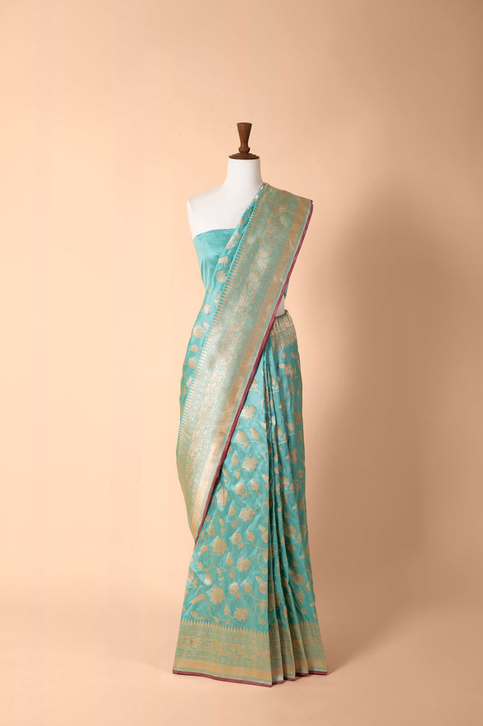 Handwoven Turquoise Silk Sari