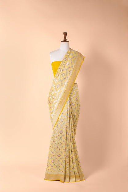 Handwoven Yellow Georgette Sari