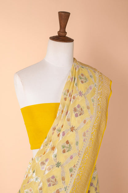 Handwoven Yellow Georgette Sari