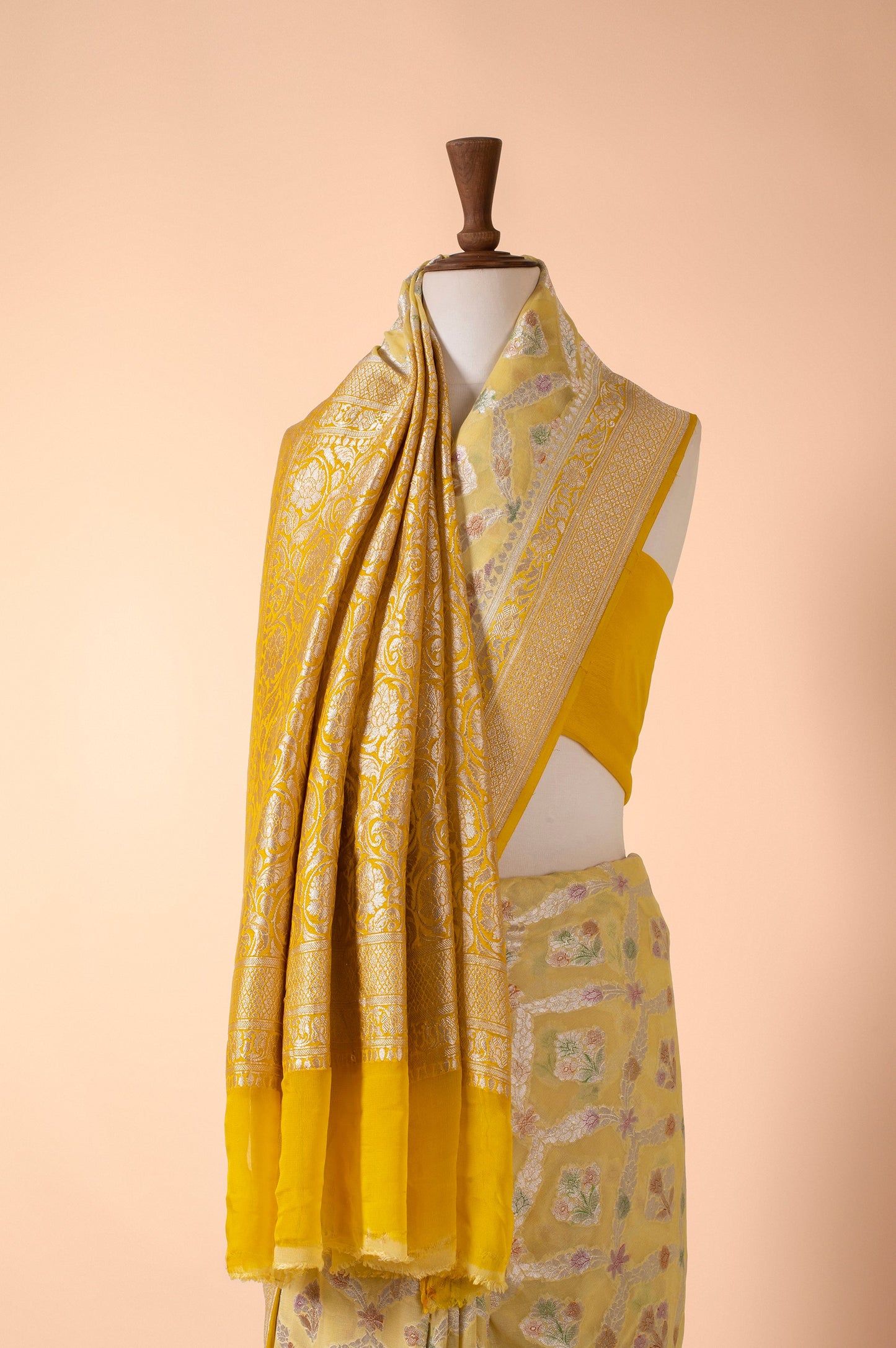 Handwoven Yellow Georgette Sari