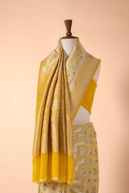 Handwoven Yellow Georgette Sari