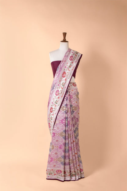 Handwoven Pink Georgette Sari