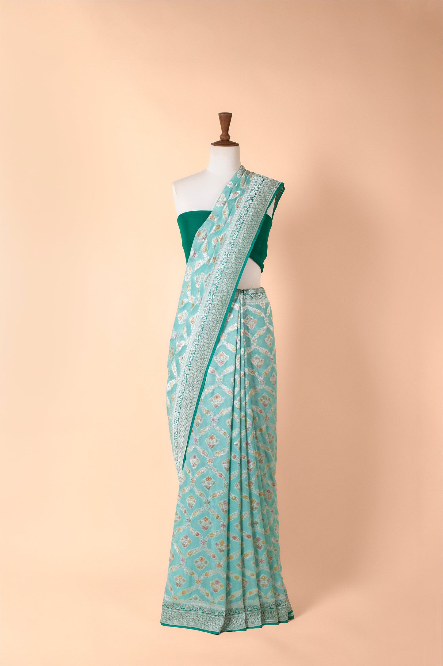 Handwoven Blue Georgette Sari