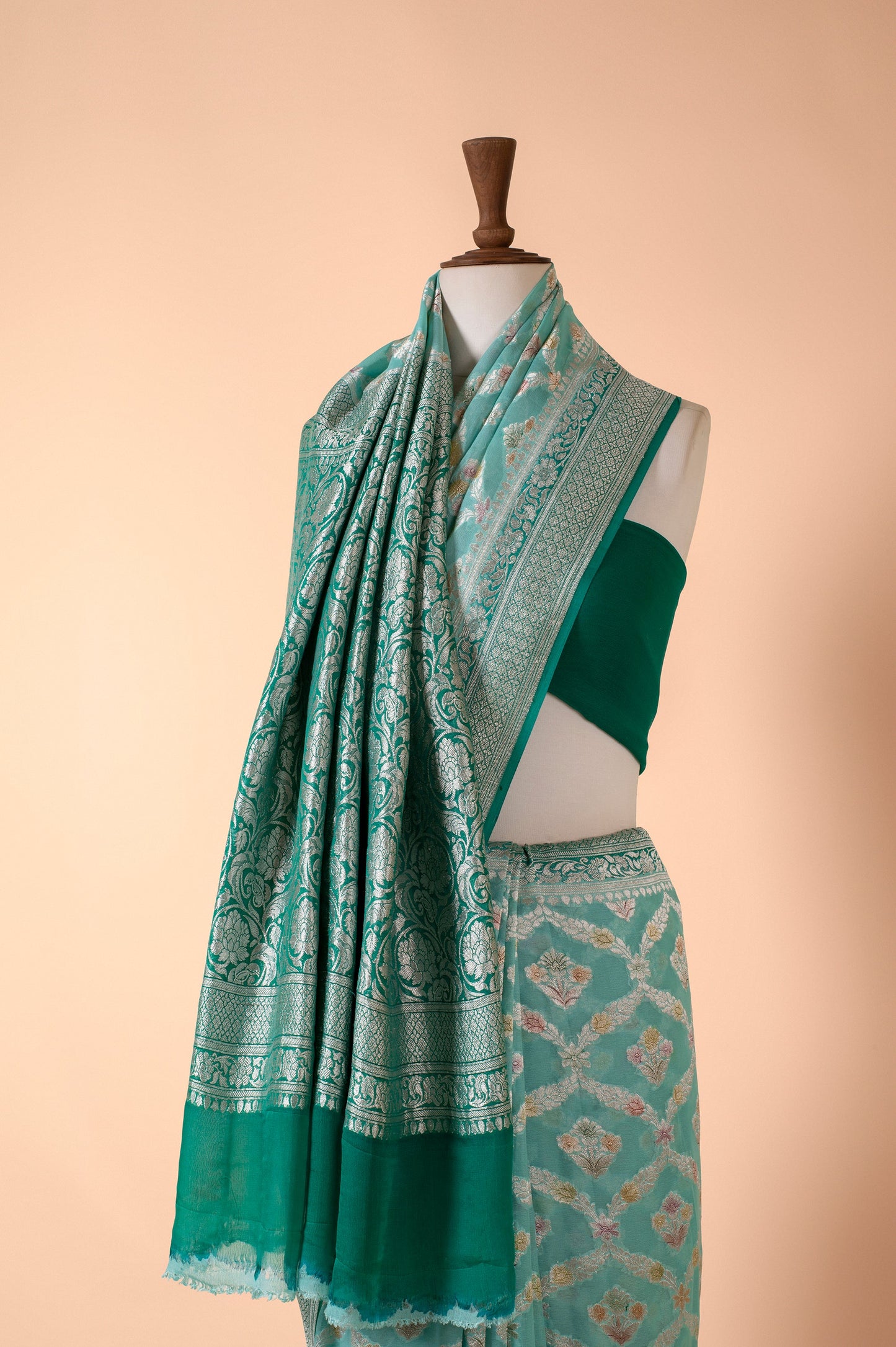 Handwoven Blue Georgette Sari