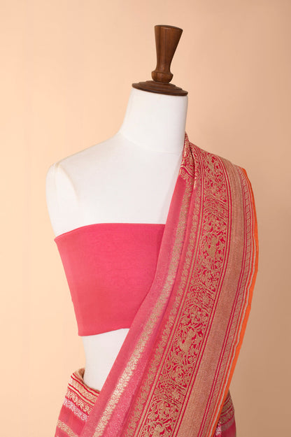 Handwoven Creamy Pink Georgette Sari E