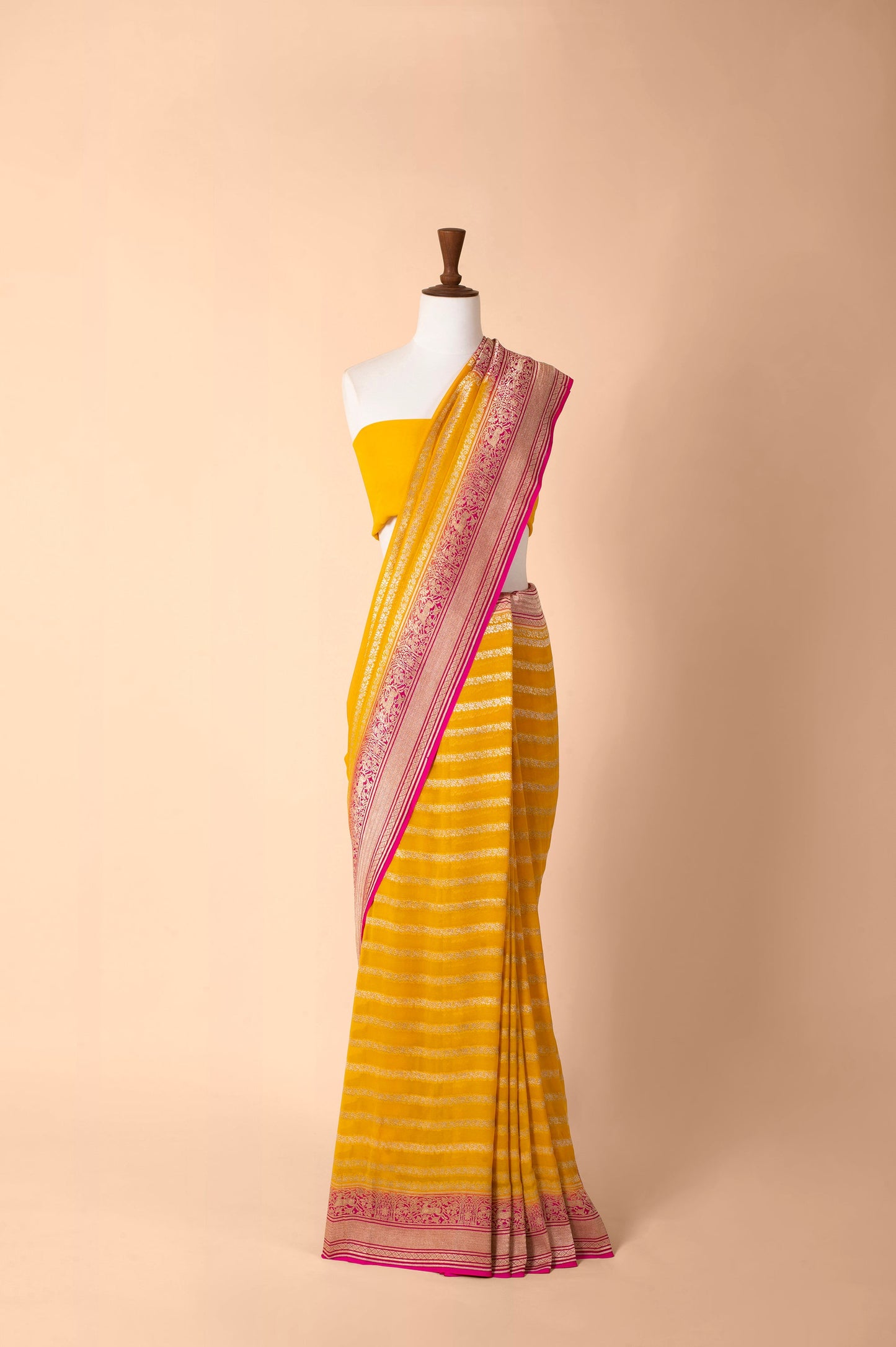 Handwoven Tuscany Yellow Georgette Sari