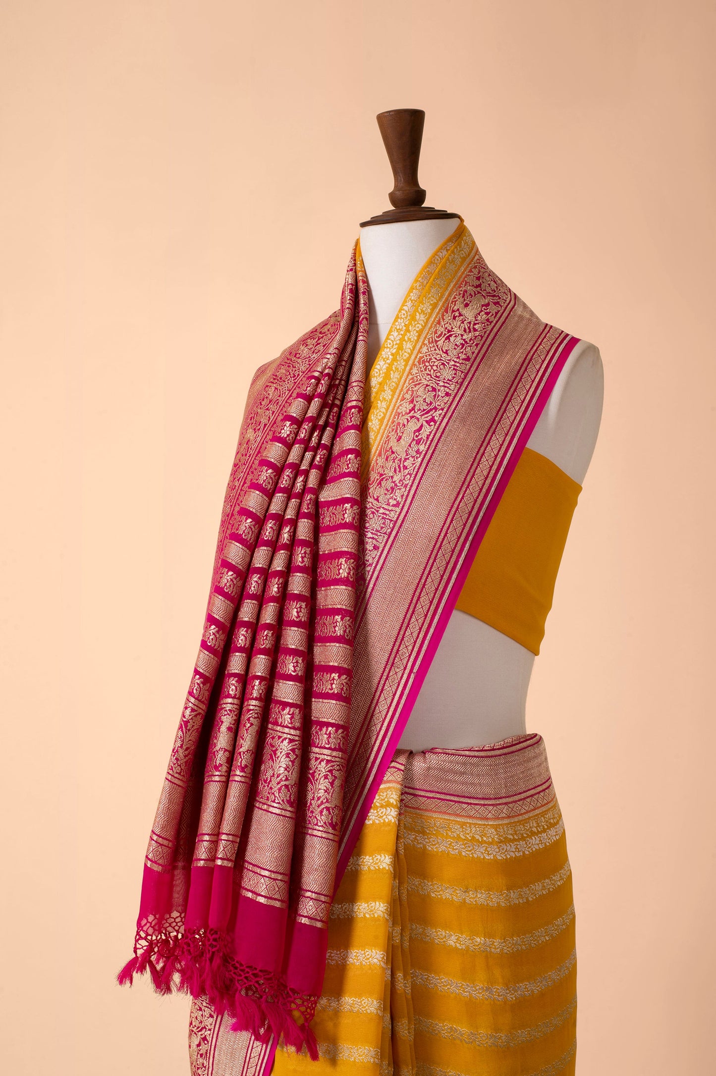 Handwoven Tuscany Yellow Georgette Sari