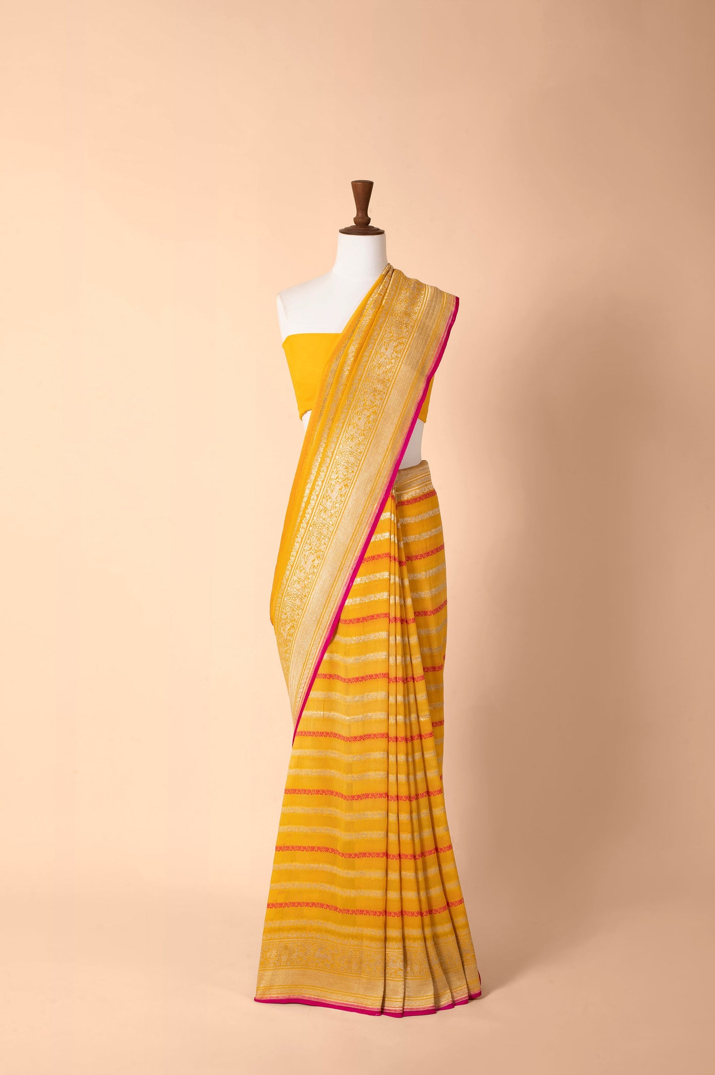 Handwoven Tuscany Yellow Georgette Sari