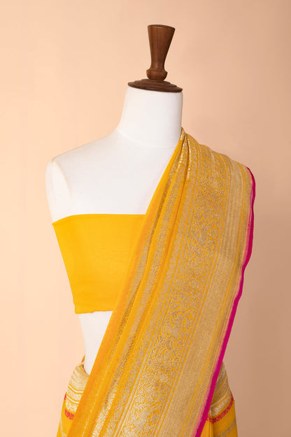 Handwoven Tuscany Yellow Georgette Sari