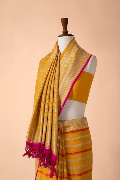 Handwoven Tuscany Yellow Georgette Sari